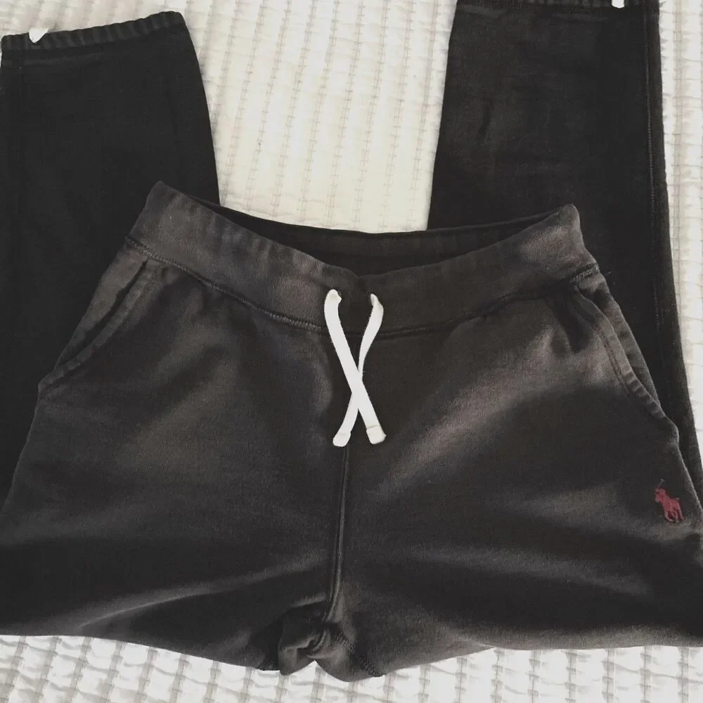 Polo Ralph Lauren Black Sweatpants Mens Small Black Red Pony Drawstring Pockets